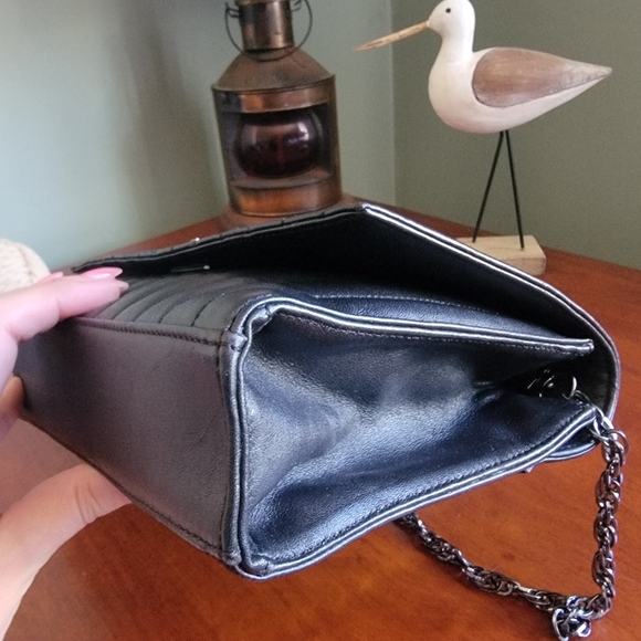 Brooks Brothers Black Quilted Calfskin Leather Crossbody Evening Bag Purse - Picture 10 of 16